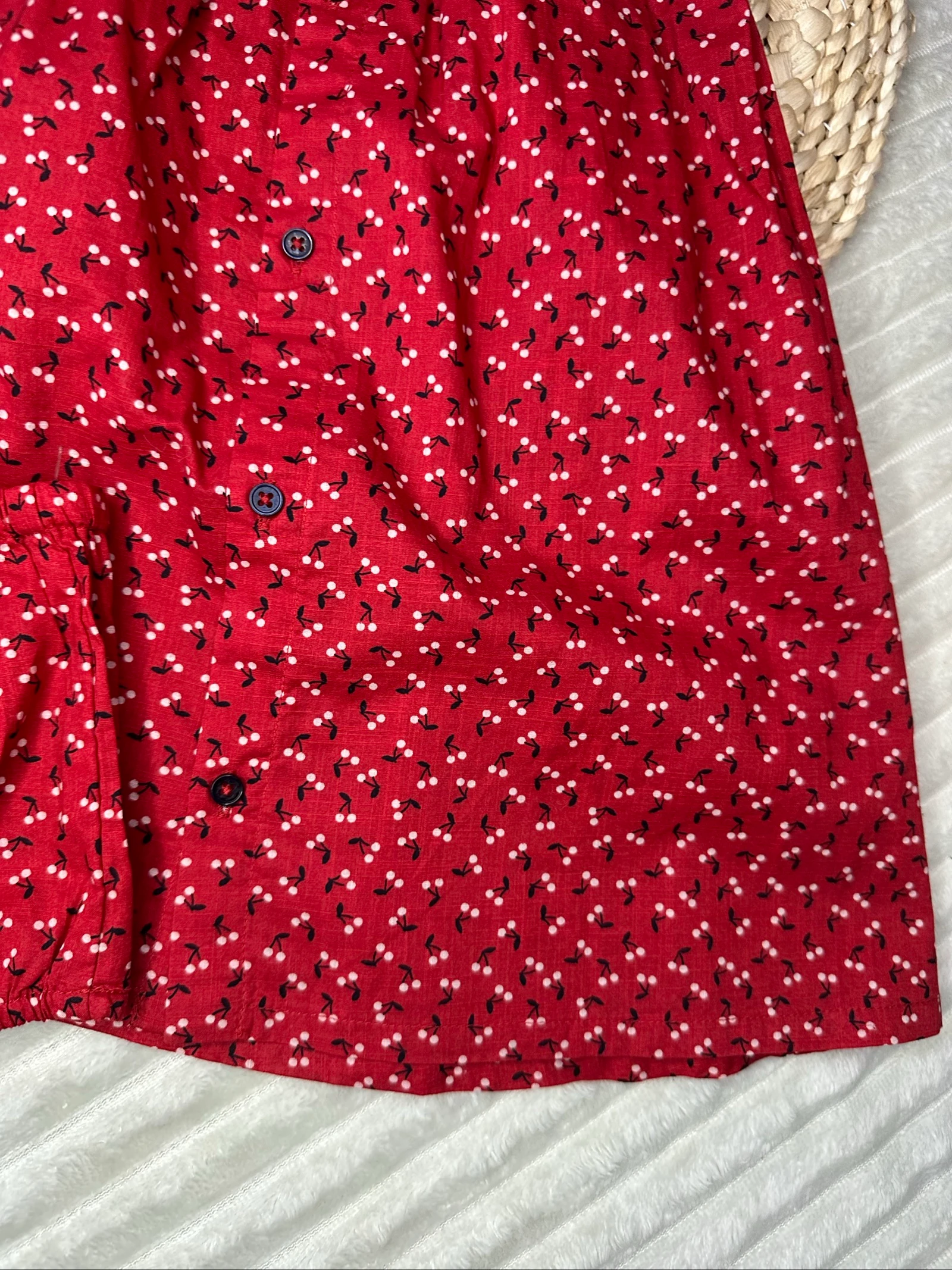 Vestido de manga corta y su culotte de 18 meses rojo con estampado de cerezas – photo 8